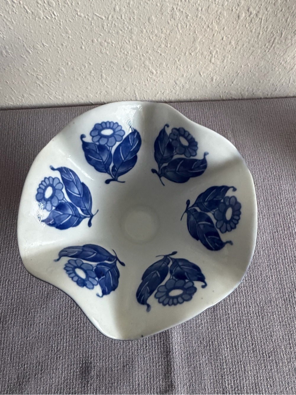 Blue Floral Ceramic Decorative Bowl - White and Blue